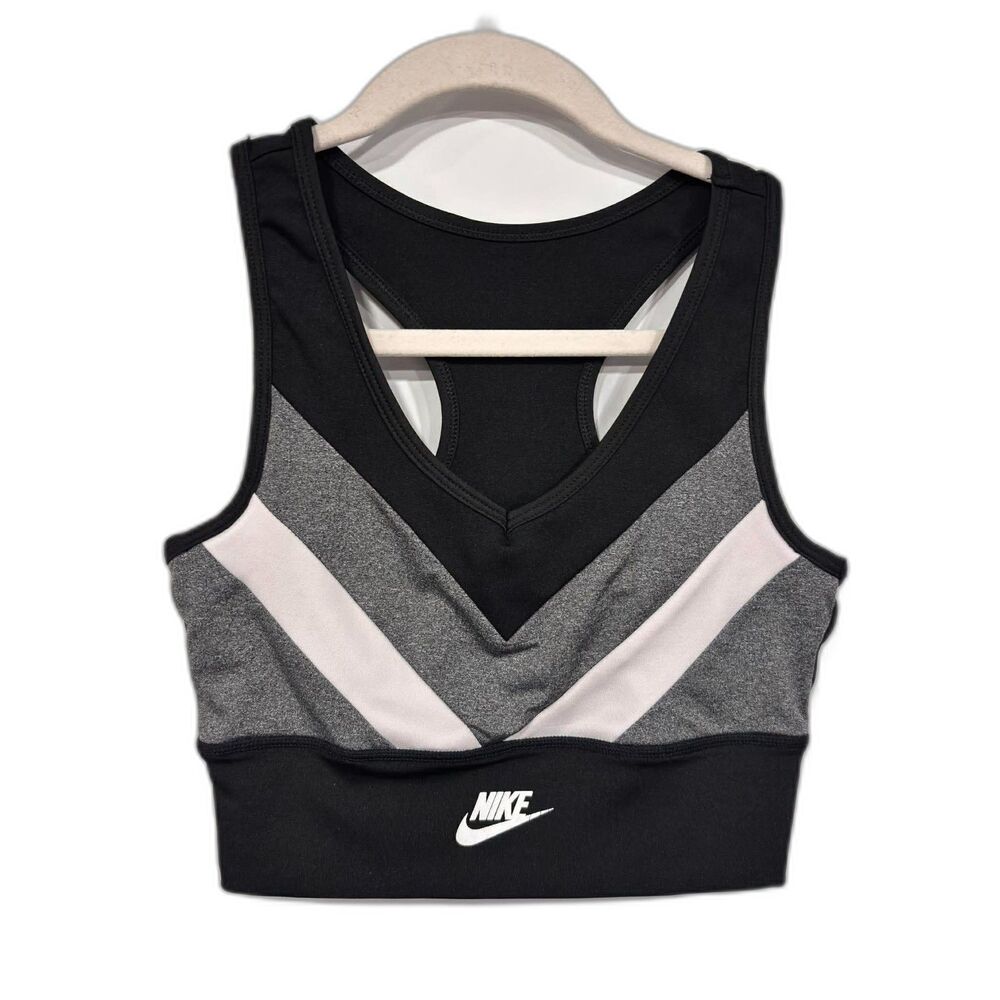 Nike Futura Logo Sports Bra Chevron V-Neck Colorblock Racerback Gym Workout L/XL